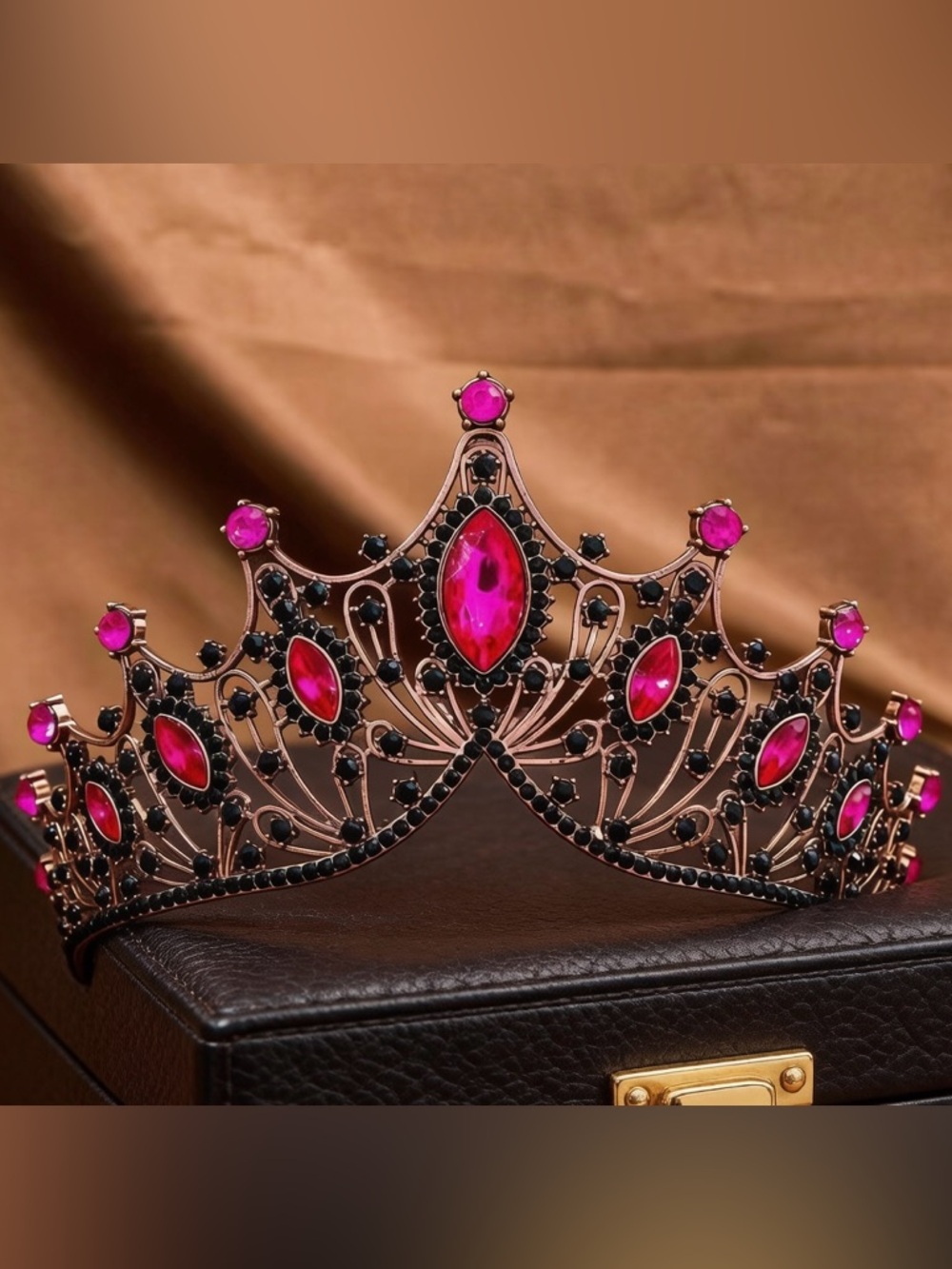 Elegant Pink Gemstone Filigree Tiara - Women Accessories